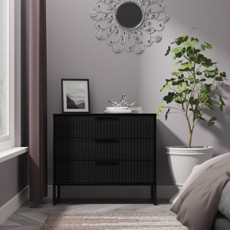 Fluted 3 Drawer Chest in Black Ash - Ready Assembled