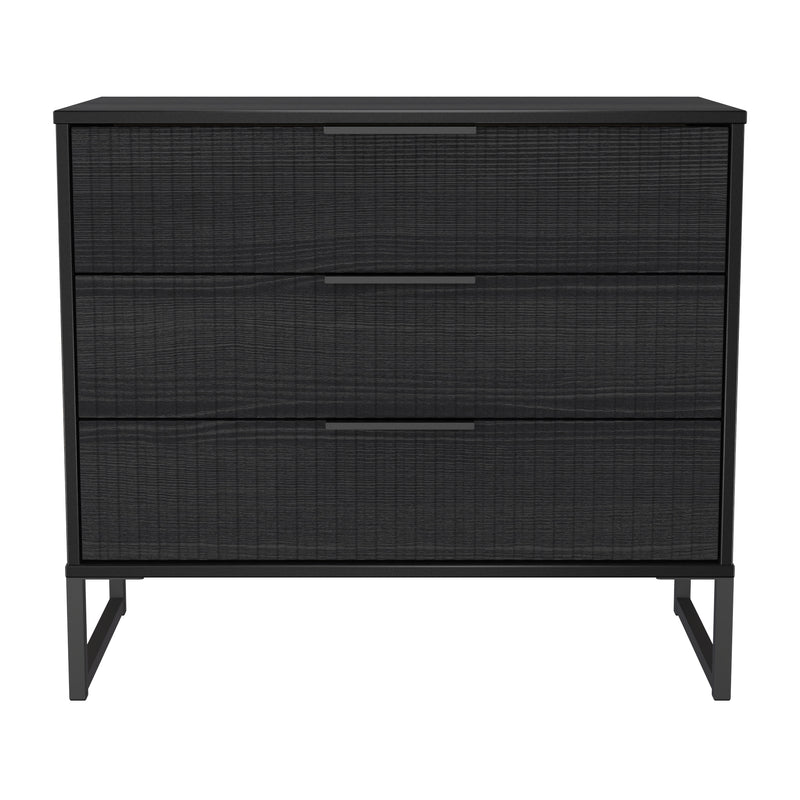 Fluted 3 Drawer Chest in Black Ash - Ready Assembled