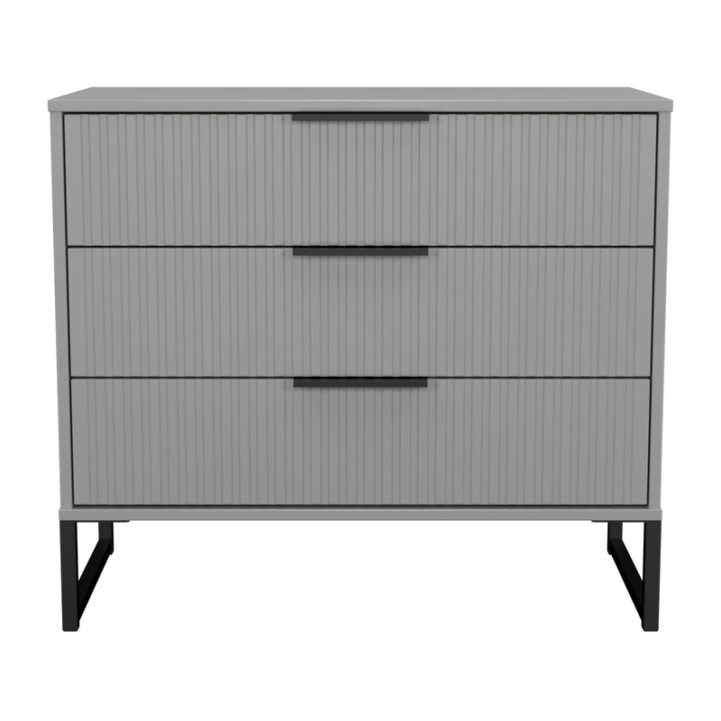 Fluted 3 Drawer Chest in Dusk Grey - Ready Assembled