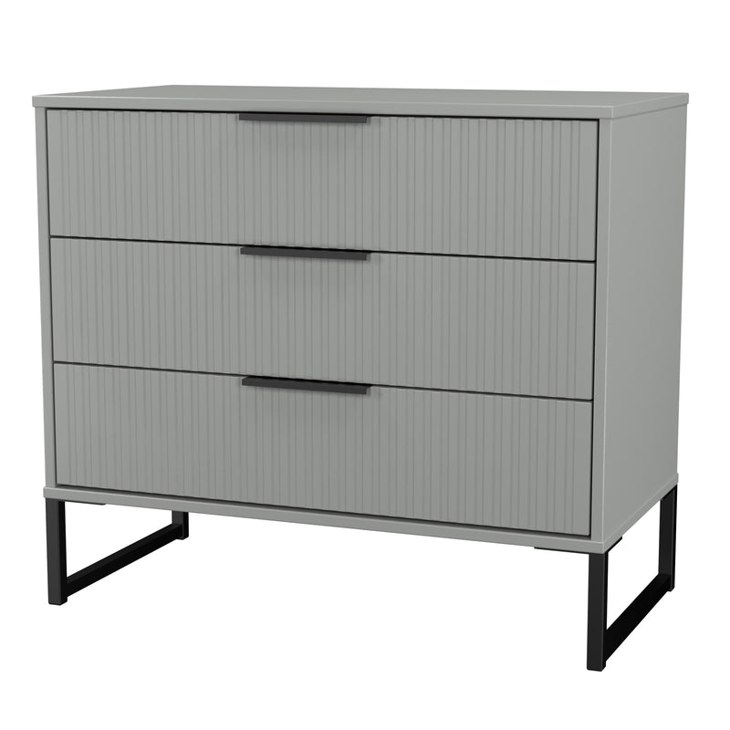 Fluted 3 Drawer Chest in Dusk Grey - Ready Assembled