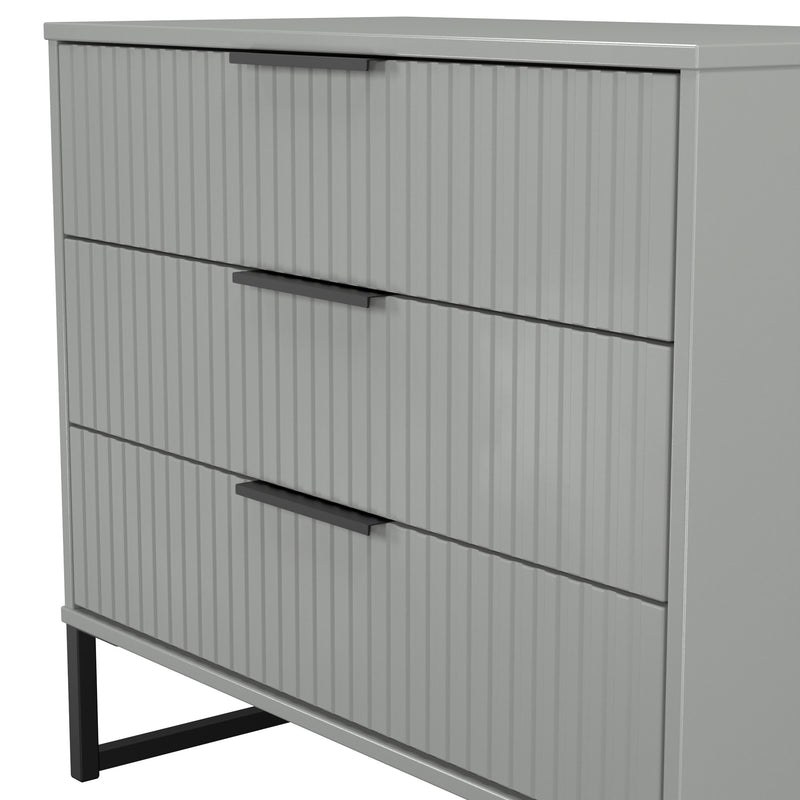 Fluted 3 Drawer Chest in Dusk Grey - Ready Assembled