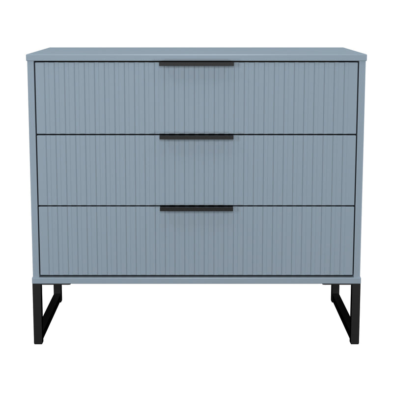 Fluted 3 Drawer Chest in Denim Blue - Ready Assembled
