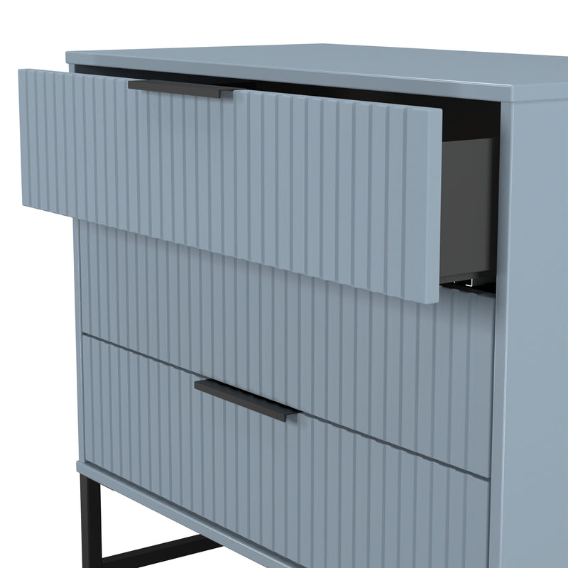 Fluted 3 Drawer Chest in Denim Blue - Ready Assembled