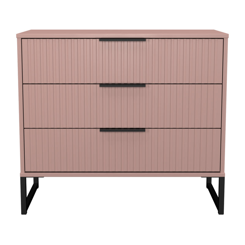 Fluted 3 Drawer Chest in Kobe Pink - Ready Assembled