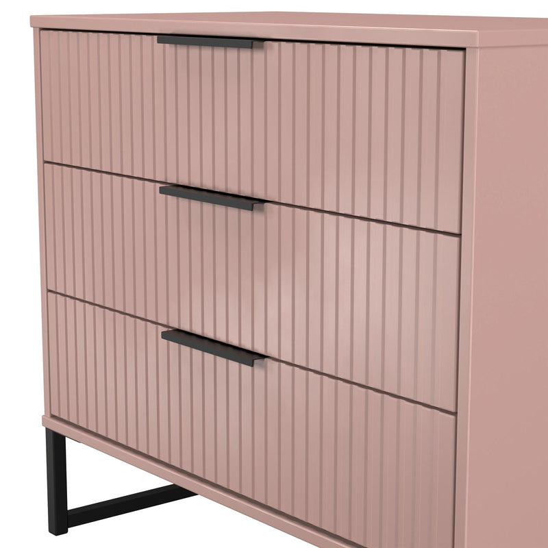 Fluted 3 Drawer Chest in Kobe Pink - Ready Assembled