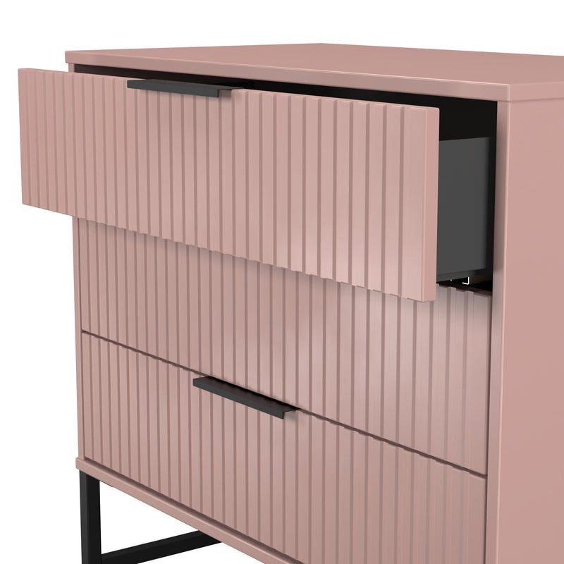 Fluted 3 Drawer Chest in Kobe Pink - Ready Assembled