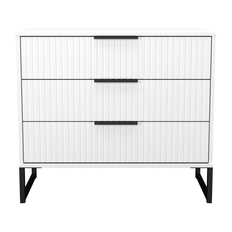 Fluted 3 Drawer Chest in White Matt - Ready Assembled