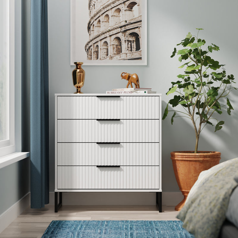 Fluted 4 Drawer Chest in White Matt - Ready Assembled
