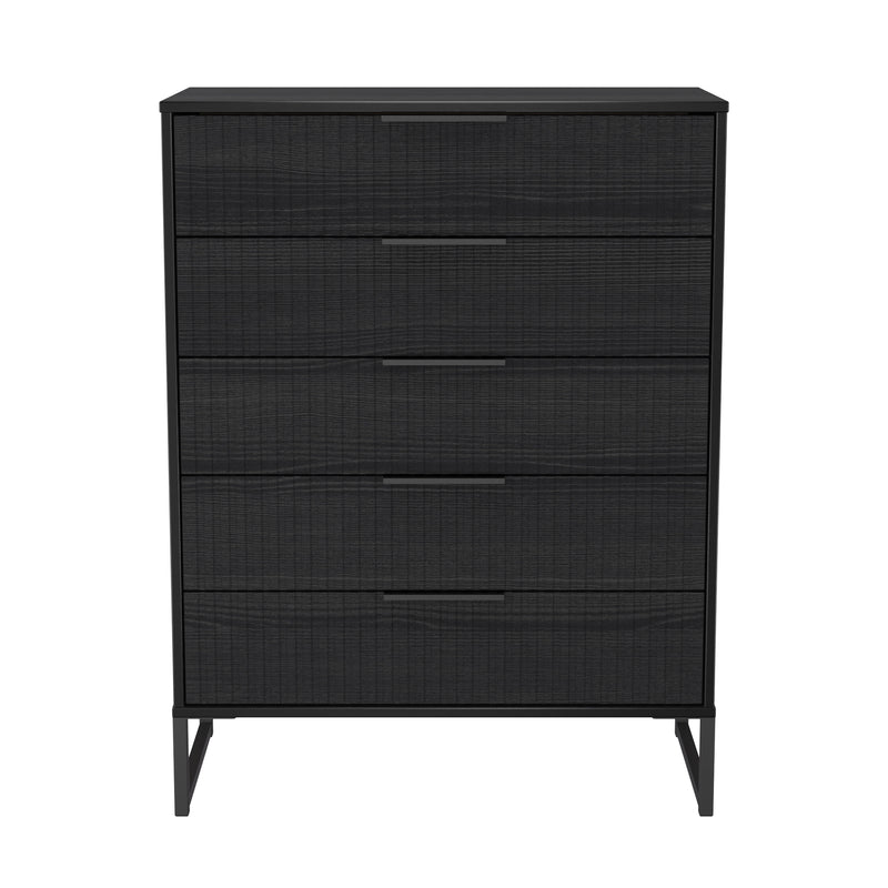 Fluted 5 Drawer Chest in Black Ash - Ready Assembled