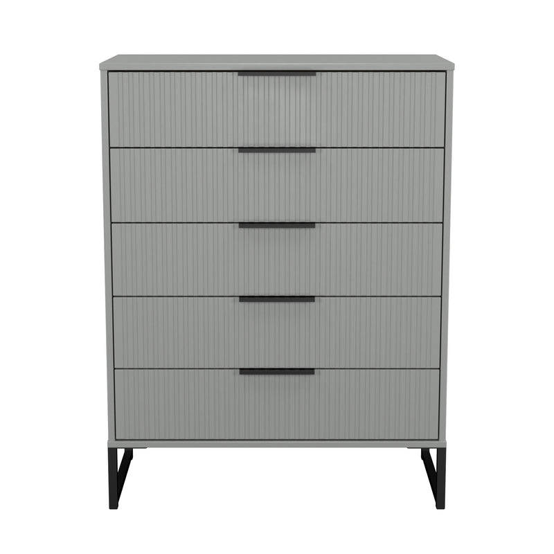 Fluted 5 Drawer Chest in Dusk Grey - Ready Assembled