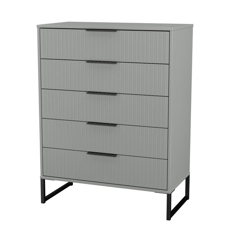 Fluted 5 Drawer Chest in Dusk Grey - Ready Assembled