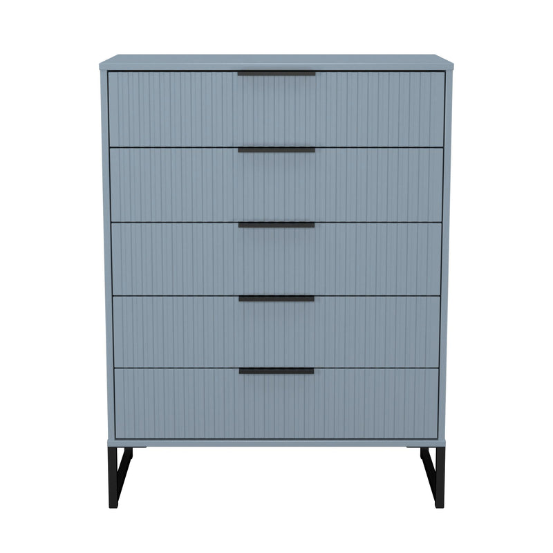 Fluted 5 Drawer Chest in Denim Blue - Ready Assembled