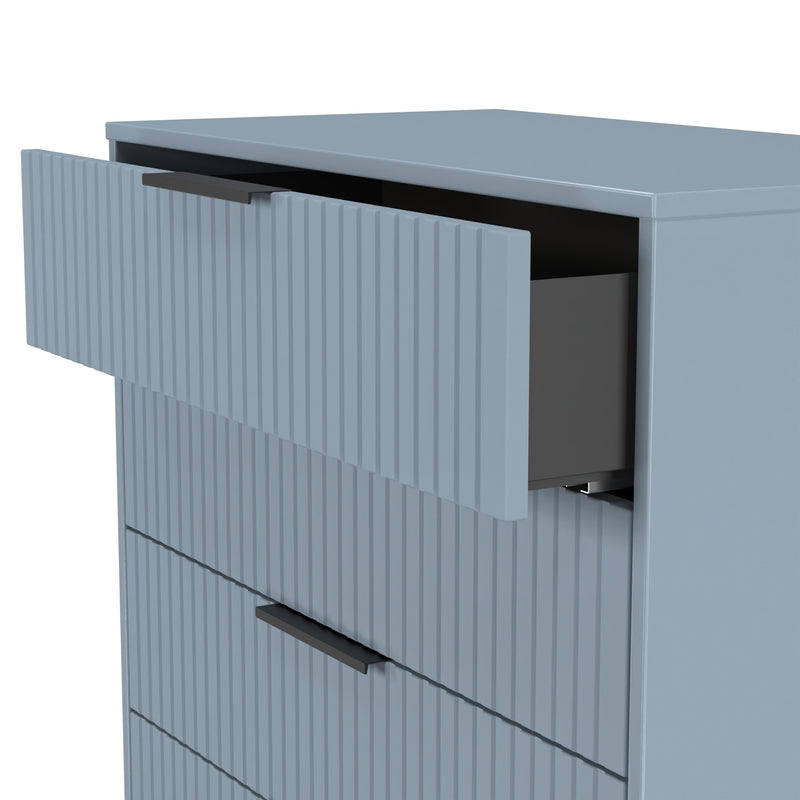 Fluted 5 Drawer Chest in Denim Blue - Ready Assembled