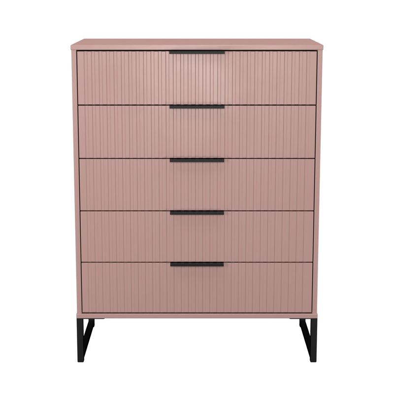 Fluted 5 Drawer Chest in Kobe Pink - Ready Assembled