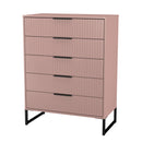 Fluted 5 Drawer Chest in Kobe Pink - Ready Assembled