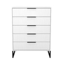 Fluted 5 Drawer Chest in White Matt - Ready Assembled