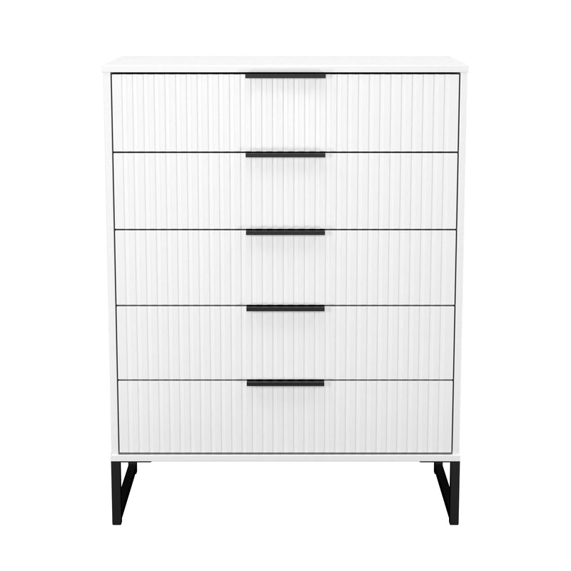 Fluted 5 Drawer Chest in White Matt - Ready Assembled