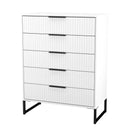 Fluted 5 Drawer Chest in White Matt - Ready Assembled