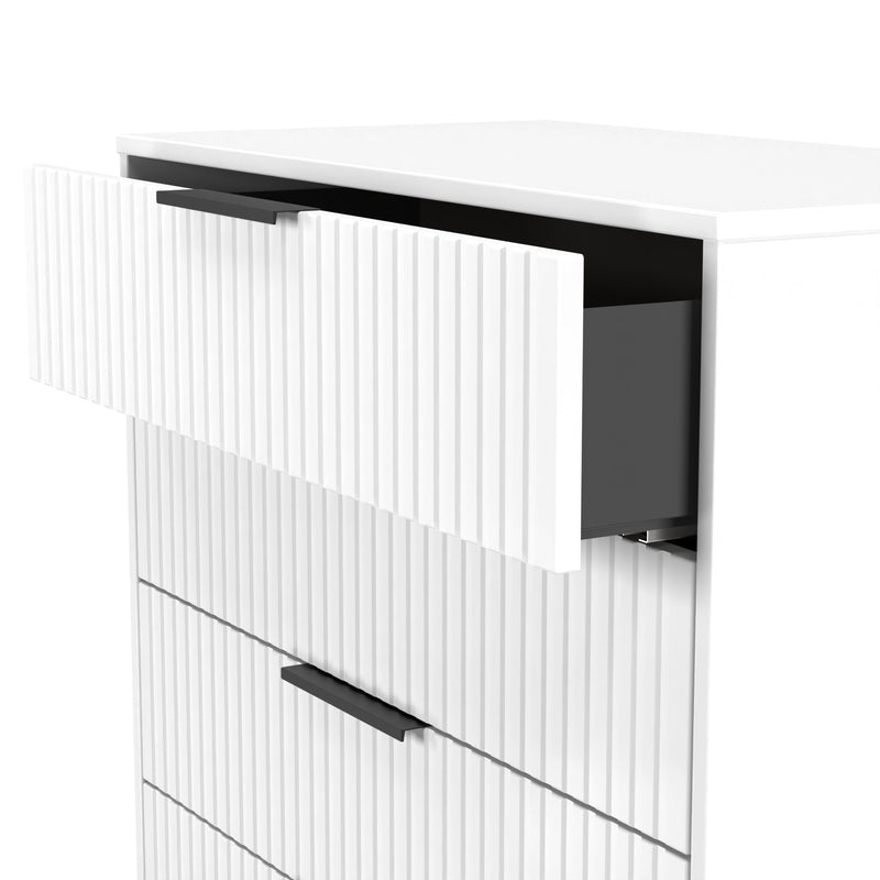 Fluted 5 Drawer Chest in White Matt - Ready Assembled