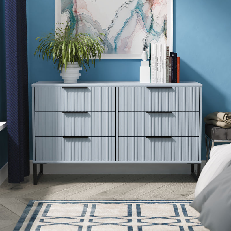 Fluted 6 Drawer Midi Chest in Denim Blue - Ready Assembled