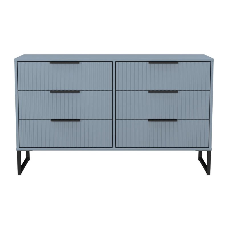 Fluted 6 Drawer Midi Chest in Denim Blue - Ready Assembled