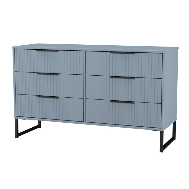 Fluted 6 Drawer Midi Chest in Denim Blue - Ready Assembled