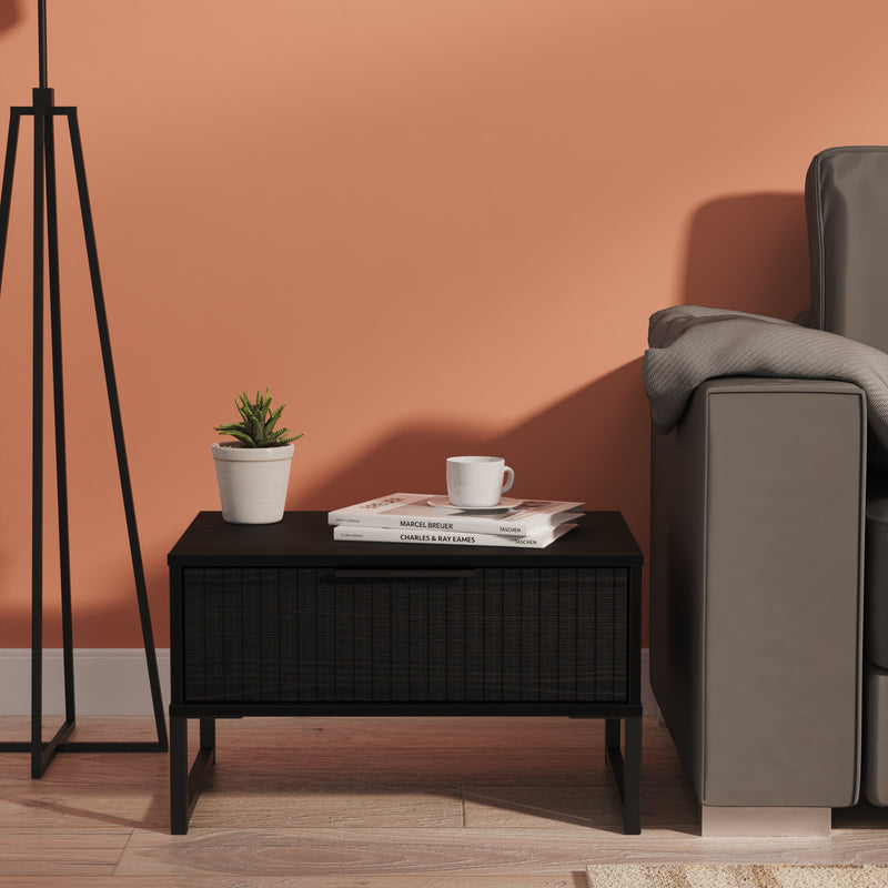 Fluted 1 Drawer Wide Side Table in Black Ash - Ready Assembled