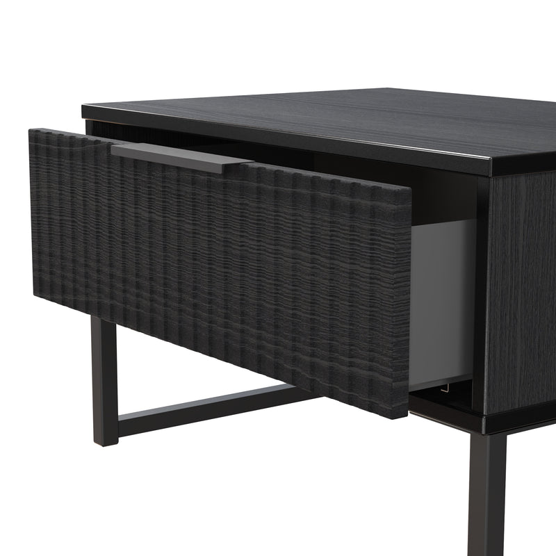 Fluted 1 Drawer Wide Side Table in Black Ash - Ready Assembled