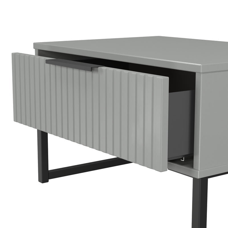 Fluted 1 Drawer Wide Side Table in Dusk Grey - Ready Assembled