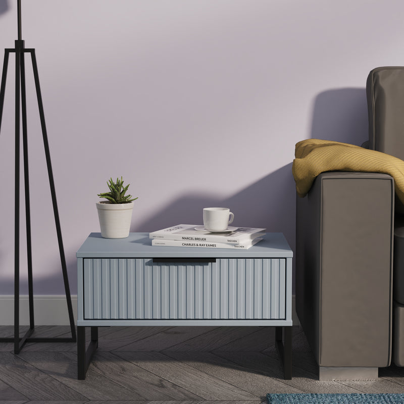 Fluted 1 Drawer Wide Side Table in Denim Blue - Ready Assembled
