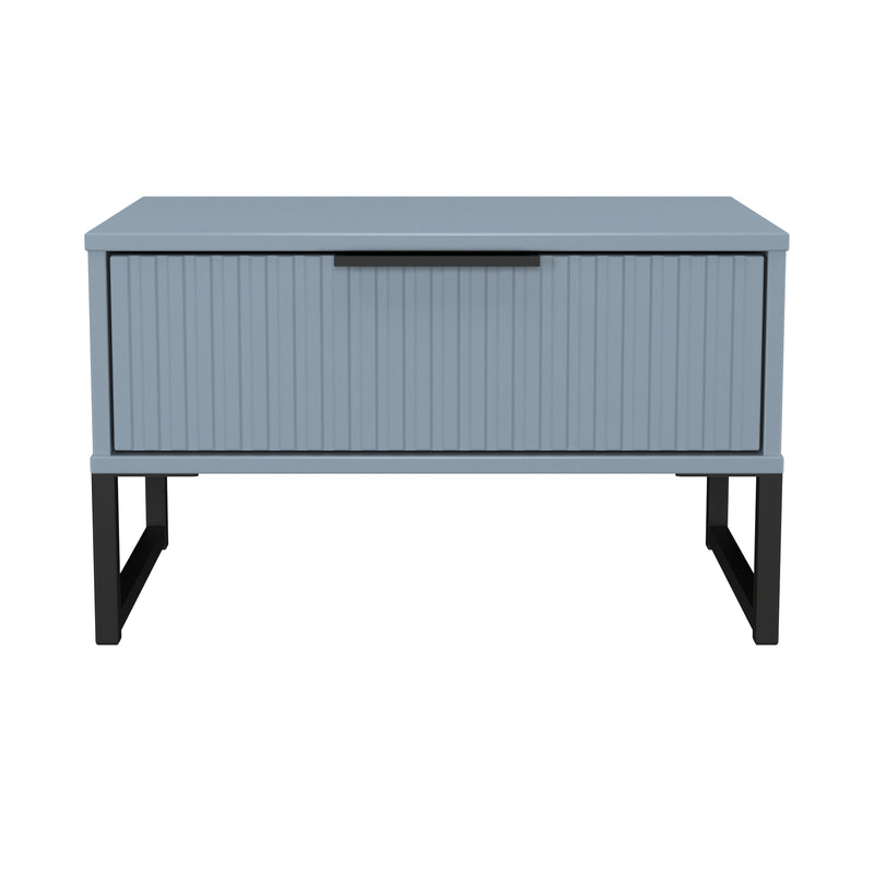 Fluted 1 Drawer Wide Side Table in Denim Blue - Ready Assembled