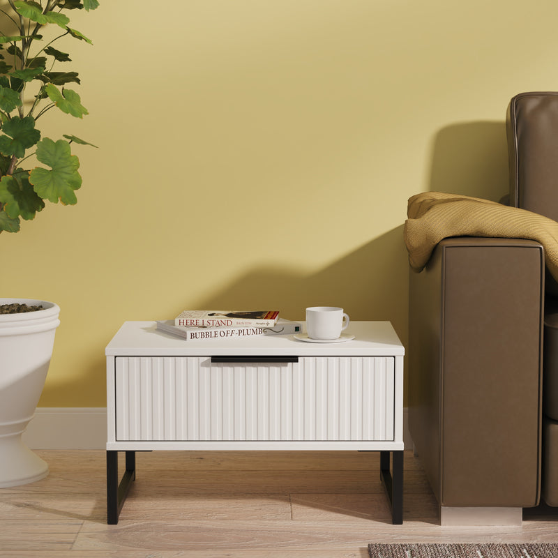 Fluted 1 Drawer Wide Side Table in White Matt - Ready Assembled
