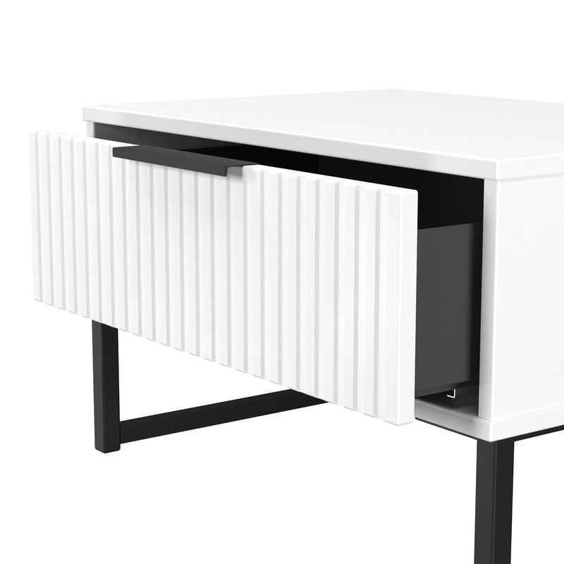 Fluted 1 Drawer Wide Side Table in White Matt - Ready Assembled