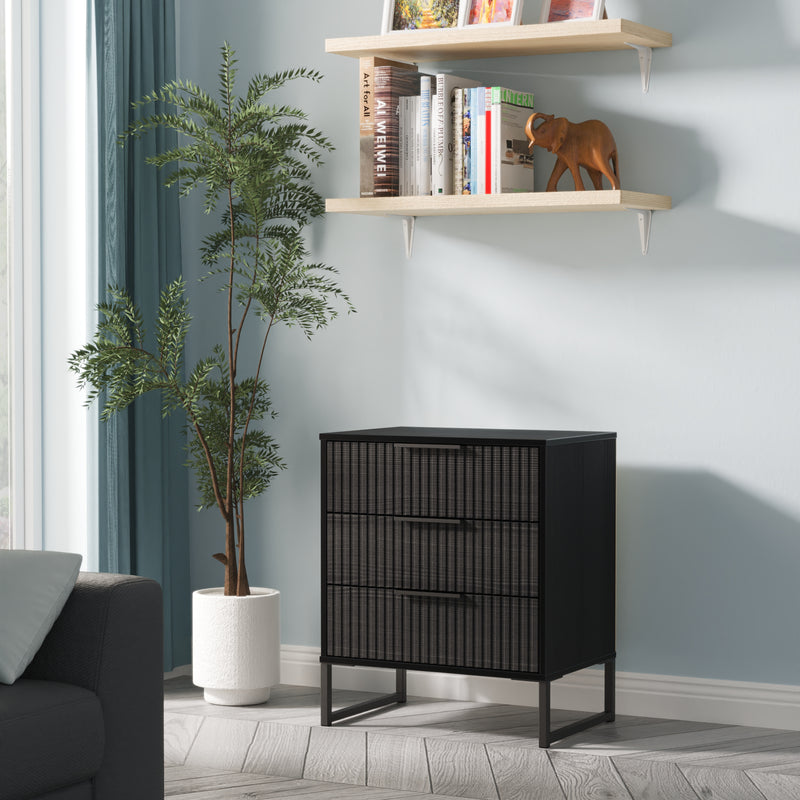 Fluted 3 Drawer Chest in Black Ash - Ready Assembled