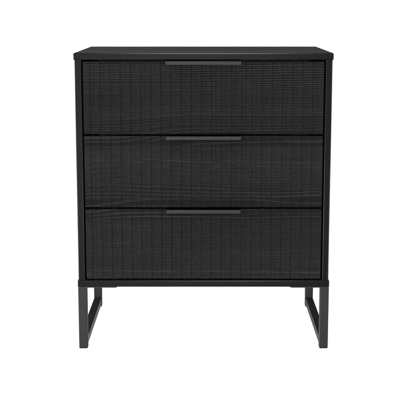 Fluted 3 Drawer Chest in Black Ash - Ready Assembled