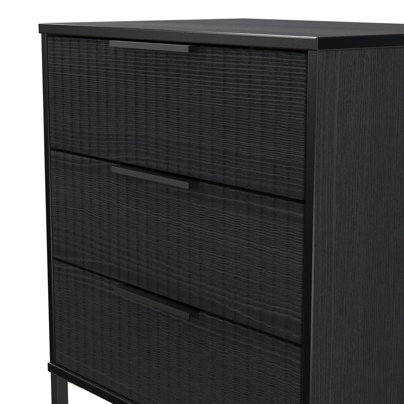 Fluted 3 Drawer Chest in Black Ash - Ready Assembled