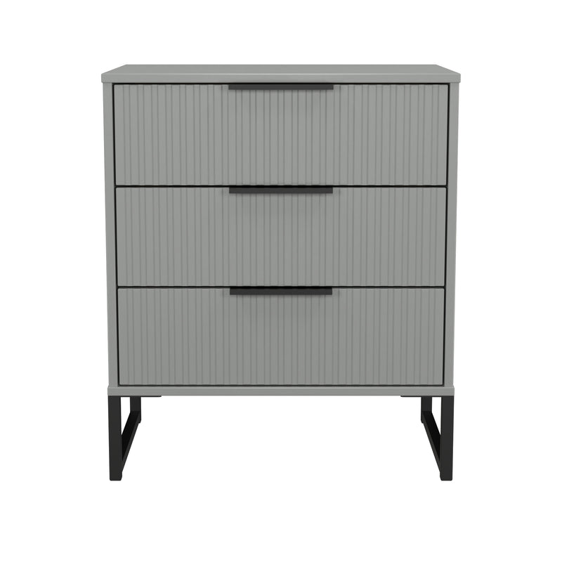 Fluted 3 Drawer Chest in Dusk Grey - Ready Assembled