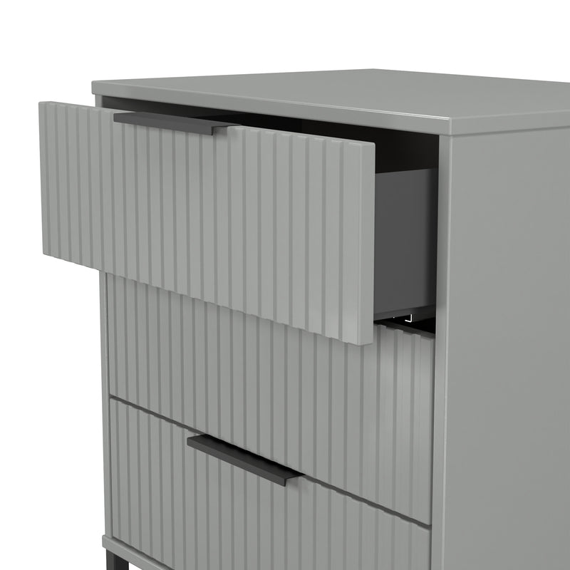 Fluted 3 Drawer Chest in Dusk Grey - Ready Assembled