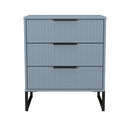 Fluted 3 Drawer Chest in Denim Blue - Ready Assembled