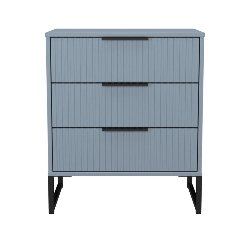 Fluted 3 Drawer Chest in Denim Blue - Ready Assembled