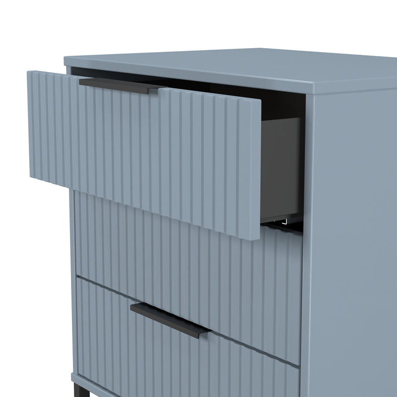 Fluted 3 Drawer Chest in Denim Blue - Ready Assembled