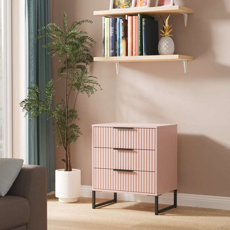 Fluted 3 Drawer Chest in Kobe Pink - Ready Assembled