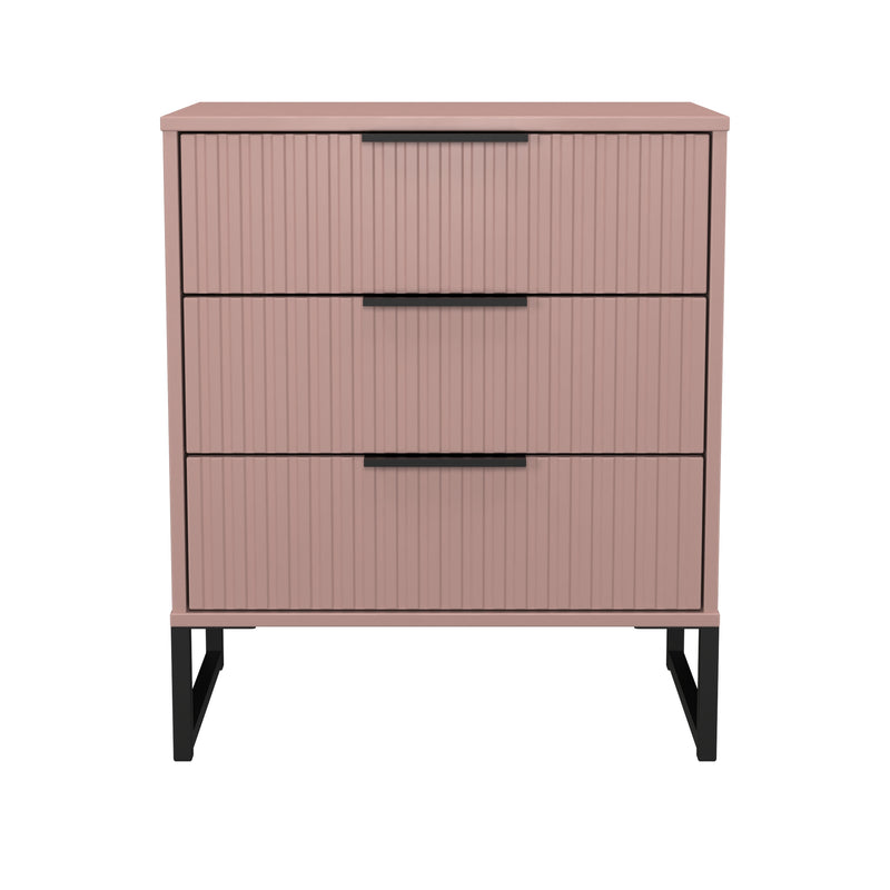 Fluted 3 Drawer Chest in Kobe Pink - Ready Assembled