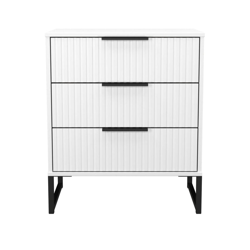 Fluted 3 Drawer Chest in White Matt - Ready Assembled