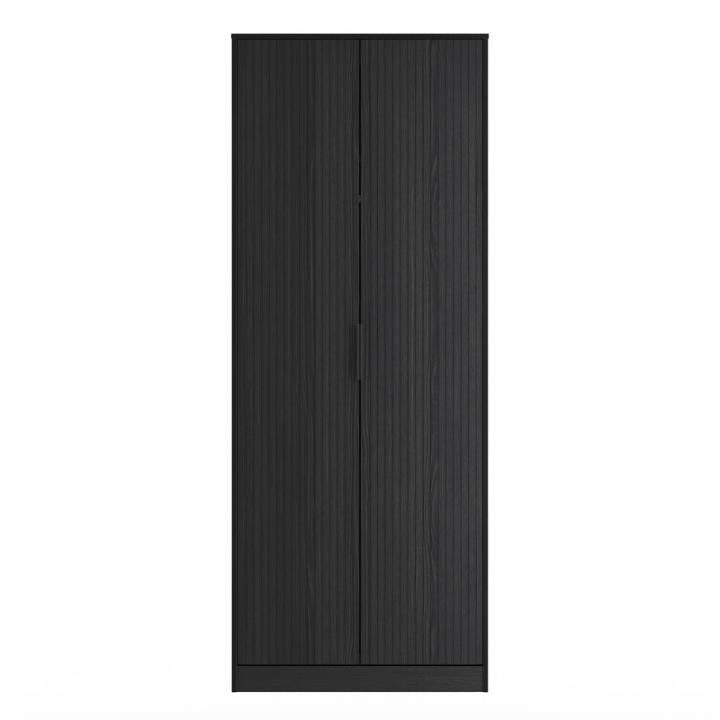 Fluted Double Wardrobe in Black Ash - Ready Assembled