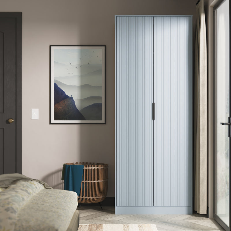 Fluted Double Wardrobe in Denim Blue - Ready Assembled