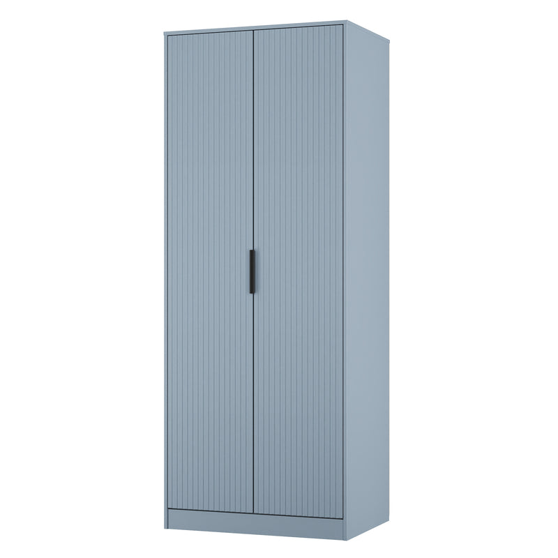 Fluted Double Wardrobe in Denim Blue - Ready Assembled