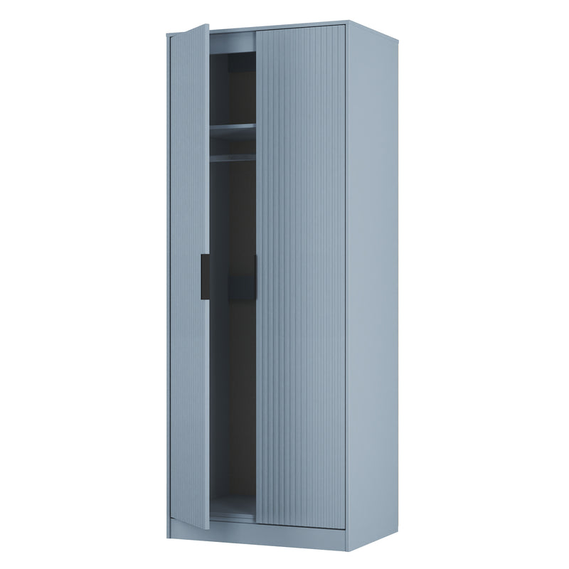 Fluted Double Wardrobe in Denim Blue - Ready Assembled