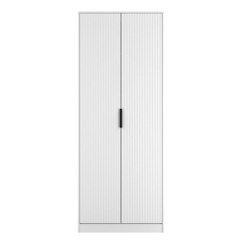 Fluted Double Wardrobe in White Matt - Ready Assembled