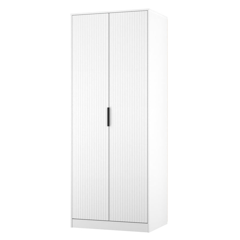 Fluted Double Wardrobe in White Matt - Ready Assembled